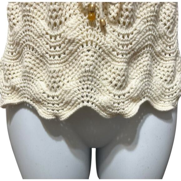 Rachel Zoe Boho Crochet Crop Babydoll‎ Top L Ivory Indie Sleaze Coquette Resort - Picture 6 of 11